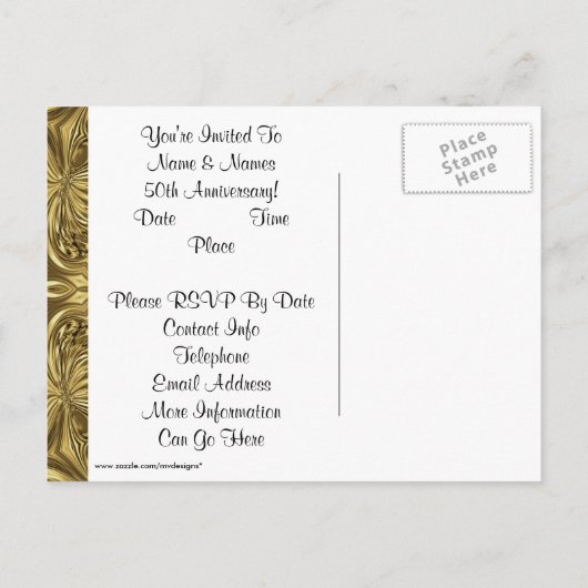 Elegante gouden uitnodigingskaartjes voor 50-jarig uitnodiging briefkaart (Achterkant)