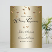 Elegante gouden vallende bladeren bruiloft programmakaart (Staand voorkant)