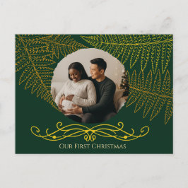 Elegante gouden varen Lijst groen onze eerste kers Briefkaart