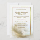 Elegante gouden veer bruiloftsreceptie uitnodiging (Voorkant)
