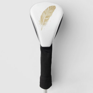 Elegante Gouden Veer Illustratie - Esthetische Pi Golfheadcover