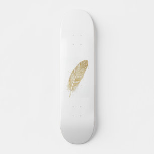 Elegante Gouden Veer Lijn Kunst - Moderne Esthetie Persoonlijk Skateboard