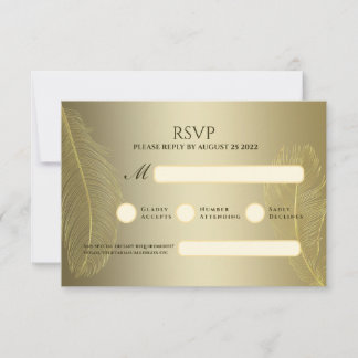 Elegante Gouden Veer RSVP Kaart voor Luxe Evenemen