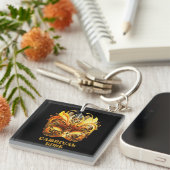 Elegante gouden veren Venetiaans masker Sleutelhanger (Voorkant Rechts)