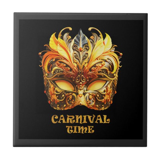 Elegante gouden veren Venetiaans masker Tegeltje (Voorkant)