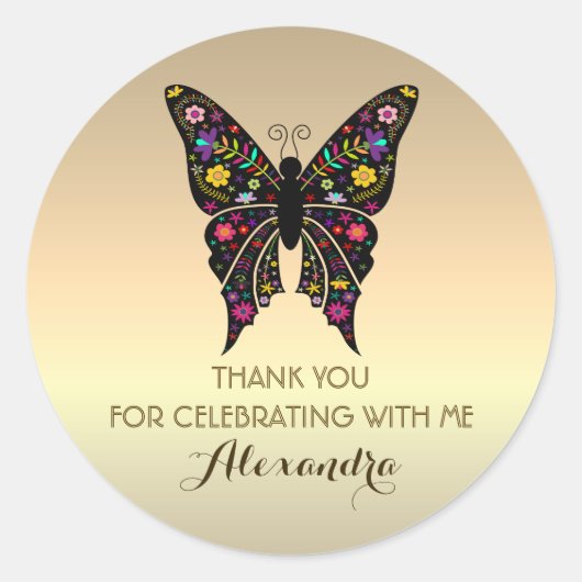 Elegante gouden verjaardag dank u ronde sticker (Voorkant)