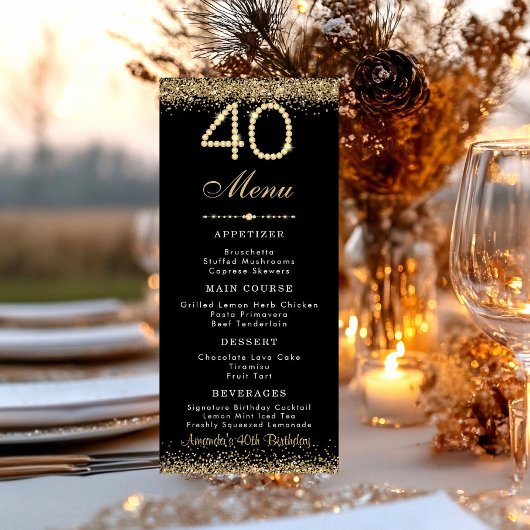 Elegante Gouden Verjaardagsdiner Plat Menu 40