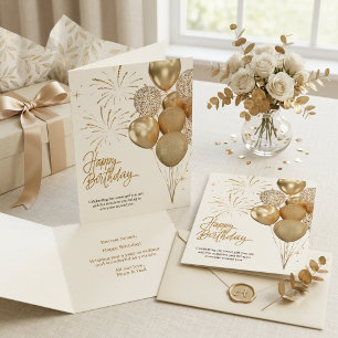 Elegante Gouden Verjaardagsfeest Glitter Ballon Kaart