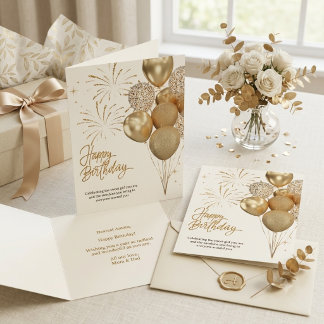 Elegante Gouden Verjaardagsfeest Glitter Ballon Kaart