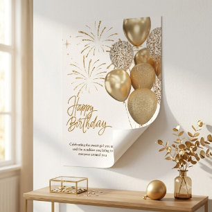 Elegante Gouden Verjaardagsfeest Glitter Ballon Poster