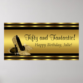 Elegante gouden verjaardagsfeestbanner met hoge ha poster