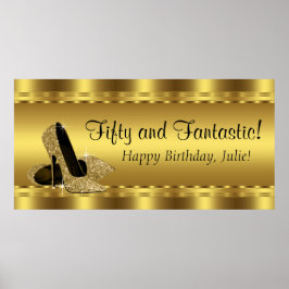 Elegante gouden verjaardagsfeestbanner met hoge ha poster