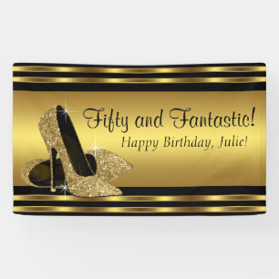 Elegante Gouden Verjaardagsparty met Hoge Hakken Spandoek