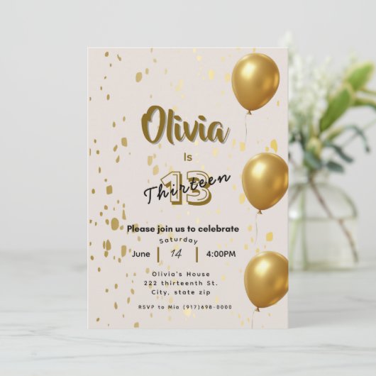 Elegante gouden verjaardagsuitnodiging - Kinder Ti Kaart (Staand voorkant)