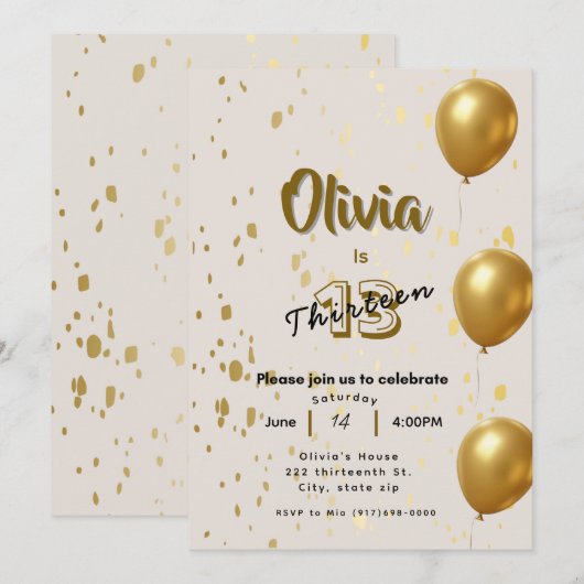 Elegante gouden verjaardagsuitnodiging - Kinder Ti Kaart (Voorkant / Achterkant)