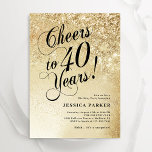 Elegante gouden verrassing 40e verjaardag kaart<br><div class="desc">Elegante verrassing 40e verjaardag feestuitnodiging. Elegant design in faux glitter goud en zwart. Beschikt over typografie script lettertype en confetti. Perfect voor een stijlvol feest voor vrouwen. Personaliseer met je eigen gegevens. Stuur me een bericht als je aangepaste leeftijd nodig hebt. Gedrukte Zazzle-uitnodigingen of direct download digitale afdrukbare sjabloon.</div>