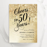 Elegante Gouden Verrassing 50ste Verjaardag Kaart<br><div class="desc">Elegante verrassing 50ste verjaardag feestuitnodiging. Elegant design in faux glitter goud en zwart. Beschikt over typografie script lettertype en confetti. Perfect voor een stijlvol feest voor vrouwen. Personaliseer met je eigen gegevens. Stuur me een bericht als je aangepaste leeftijd nodig hebt. Gedrukte Zazzle-uitnodigingen of direct download digitale afdrukbare sjabloon.</div>