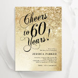 Elegante Gouden Verrassing 60ste Verjaardag Kaart<br><div class="desc">Elegante verrassing 60e verjaardag feestuitnodiging. Elegant design in faux glitter goud en zwart. Beschikt over typografie script lettertype en confetti. Perfect voor een stijlvol feest voor vrouwen. Personaliseer met je eigen gegevens. Stuur me een bericht als je aangepaste leeftijd nodig hebt. Gedrukte Zazzle-uitnodigingen of direct download digitale afdrukbare sjabloon.</div>