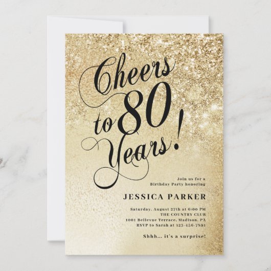 Elegante Gouden Verrassing 80ste Verjaardag Kaart (Voorkant)
