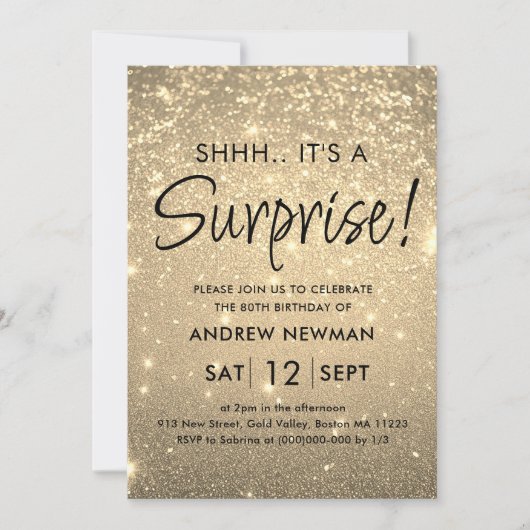 Elegante gouden verrassing verjaardagsuitnodiging kaart (Voorkant)