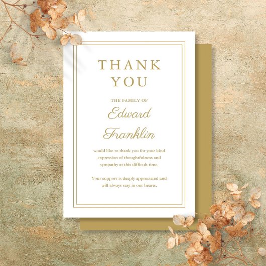 Elegante gouden viering van het leven begrafenis bedankkaart