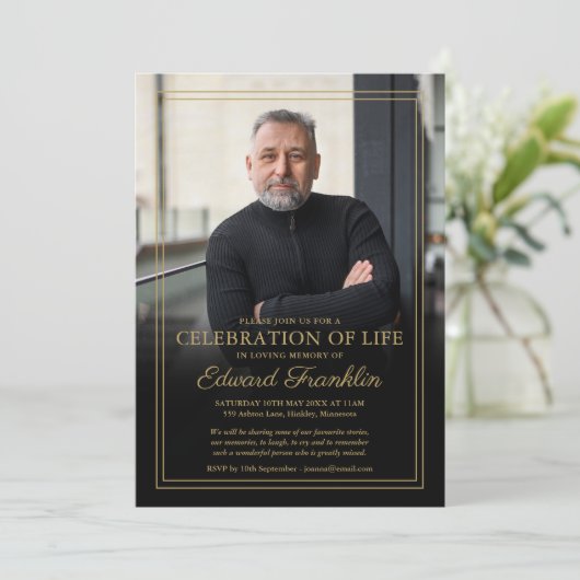 Elegante gouden viering van het leven begrafenis f kaart (Staand voorkant)