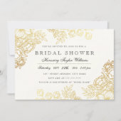 Elegante gouden vintage bloem bruiloft uitnodiging (Voorkant)