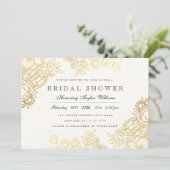Elegante gouden vintage bloem bruiloft uitnodiging (Staand voorkant)