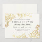 Elegante gouden vintage bloem bruiloft uitnodiging (Voorkant / Achterkant)