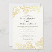 Elegante gouden vintage bloem bruiloft uitnodiging (Voorkant)