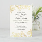 Elegante gouden vintage bloem bruiloft uitnodiging (Staand voorkant)