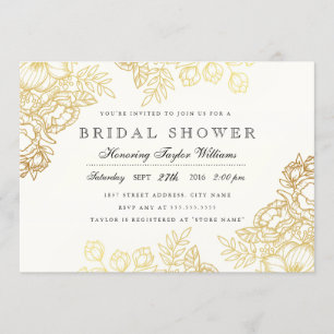 Elegante gouden vintage bloem bruiloftsshower uitn kaart