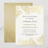 Elegante Gouden Vintage Bloem Doopfeest Kaart (Voorkant / Achterkant)