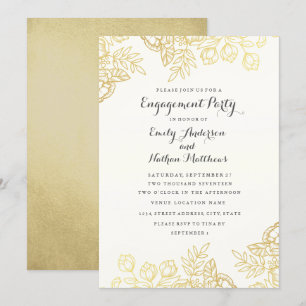 Elegante gouden Vintage Bloemen Verlovingsfeest Kaart