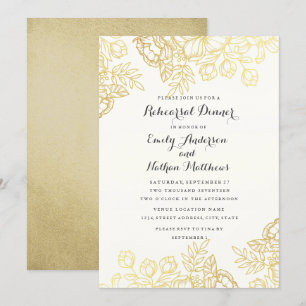 Elegante gouden vintage bloemenoefenavondmaal kaart