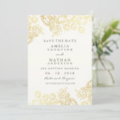 Elegante gouden vintage bloemensave the date save the date (Staand voorkant)