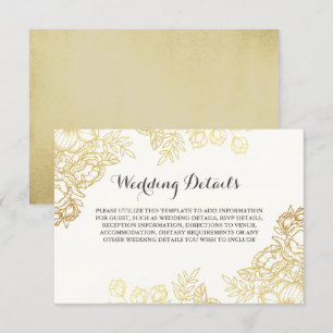 Elegante Gouden Vintage Bloemige Trouwdetails Kaart