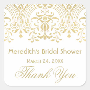 Elegante Gouden Vintage Bruiloftsshowers met Glamo Vierkante Sticker