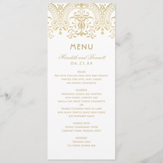 Elegante gouden vintage glamour bruiloftsmonogram menu (Voorkant)