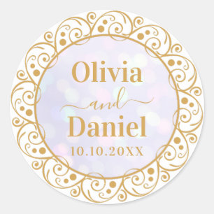 Elegante Gouden Vintage Luxe Persoonlijke Trouwdag Ronde Sticker