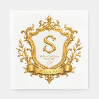 Elegante Gouden Vintage Monogram Wapen Huwelijk Servet