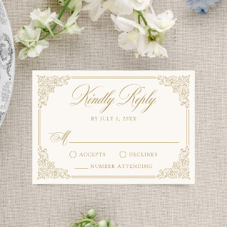 Elegante gouden vintage sierlijst trouwkaart RSVP kaartje