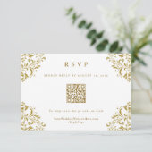 Elegante gouden vintage trouw QR-code RSVP kaart (Staand voorkant)