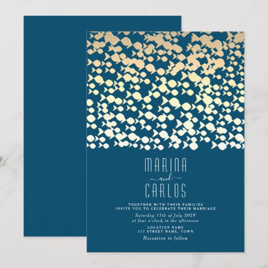 Elegante gouden vis patroon strand bruiloft uitnod kaart (Voorkant / Achterkant)