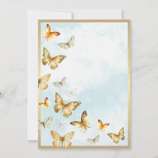 Elegante gouden vlinder blauw Quinceañera Kaart (Achterkant)