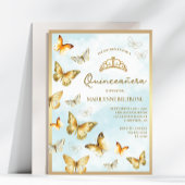 Elegante gouden vlinder blauw Quinceañera Kaart