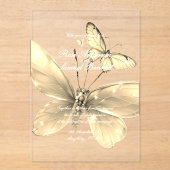 Elegante gouden vlinder bruiloft acryl uitnodiging (Voorkant)