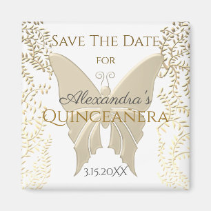 Elegante Gouden Vlinder Quinceanera Save The Date Magneet