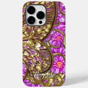 Elegante Gouden Vlinder Roze Madeliefjes Aangepast Case-Mate iPhone 14 Pro Max Hoesje