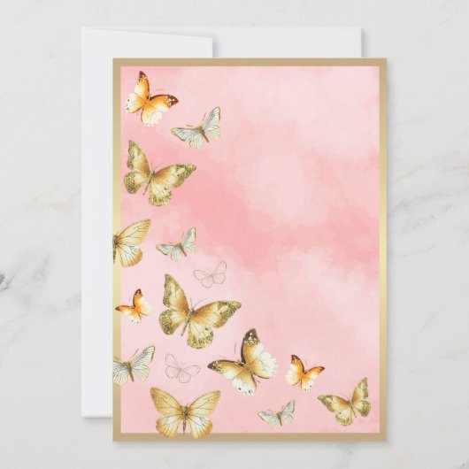 Elegante gouden vlinder roze Quinceañera Kaart (Achterkant)